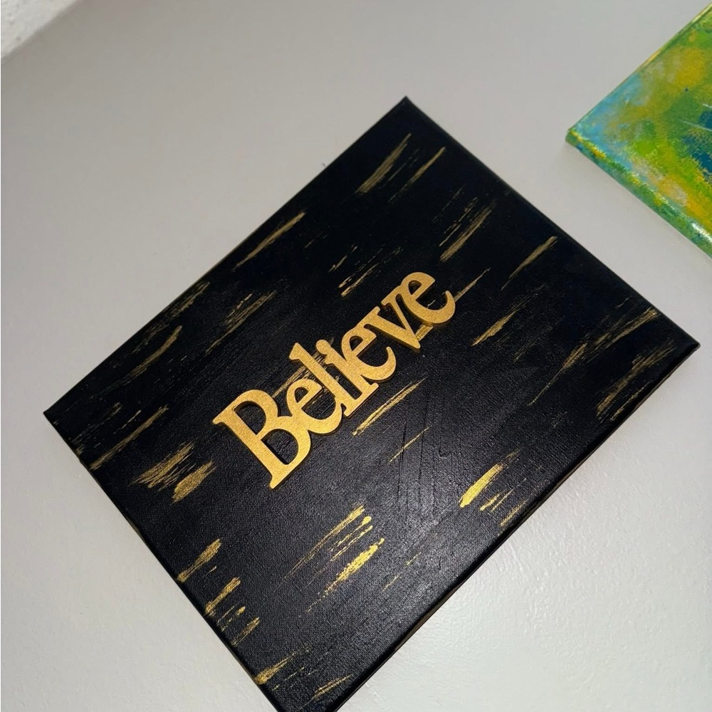 Black and Gold 'Believe' Canvas Art